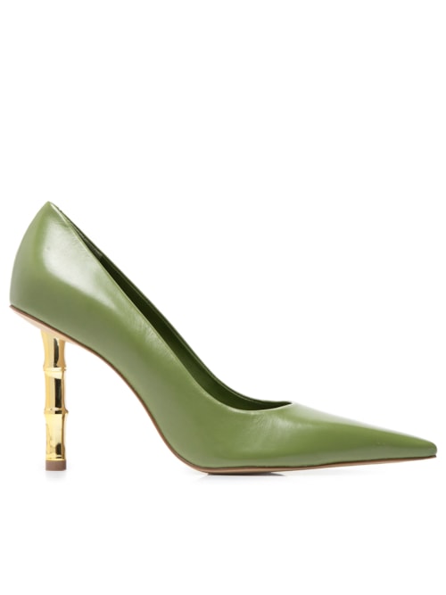 Scarpin Couro Salto Bamboo Metal – Verde