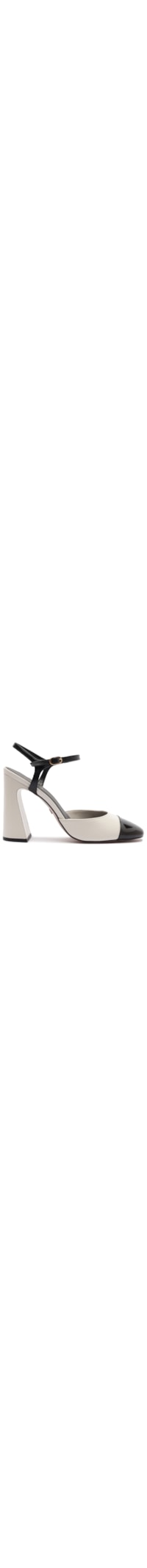 Scarpin Couro Salto Bloco Slingback Cap Toe - Branco