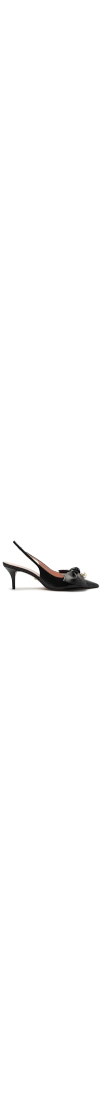 Scarpin Couro Slingback Laço Pérolas - Preto