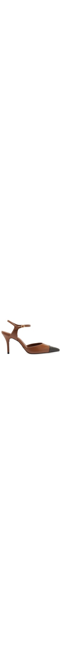 Scarpin Feminino Couro Salto Fino Fivela Slingback - Marrom