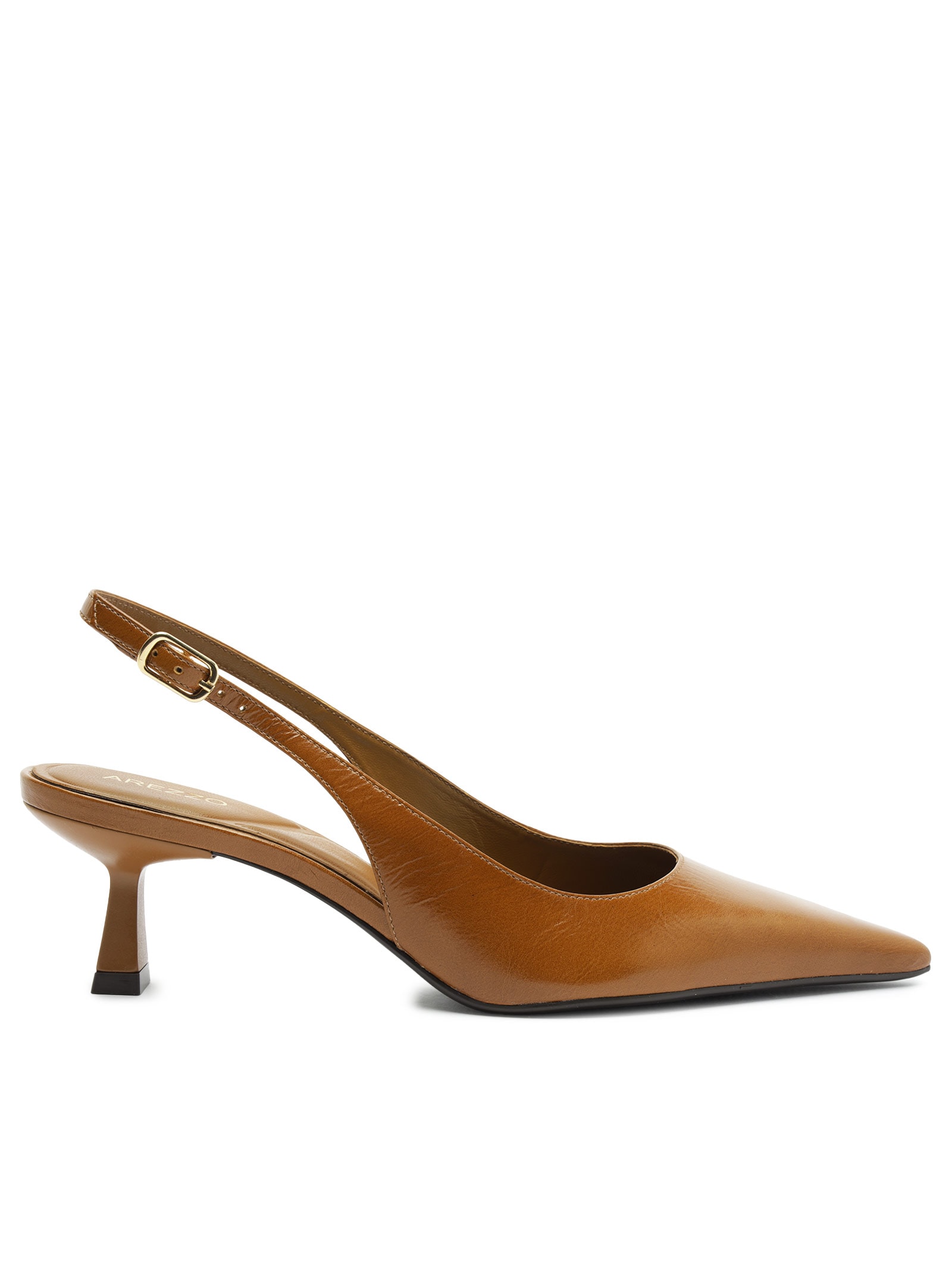 Scarpin Feminino Couro Salto Fino Slingback Marrom Arezzo