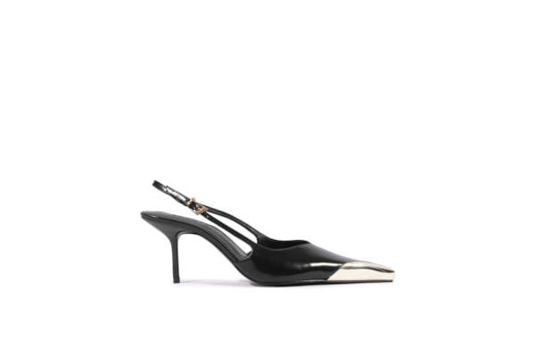 Scarpin Feminino Slingback Biqueira De Metal Couro - Preto