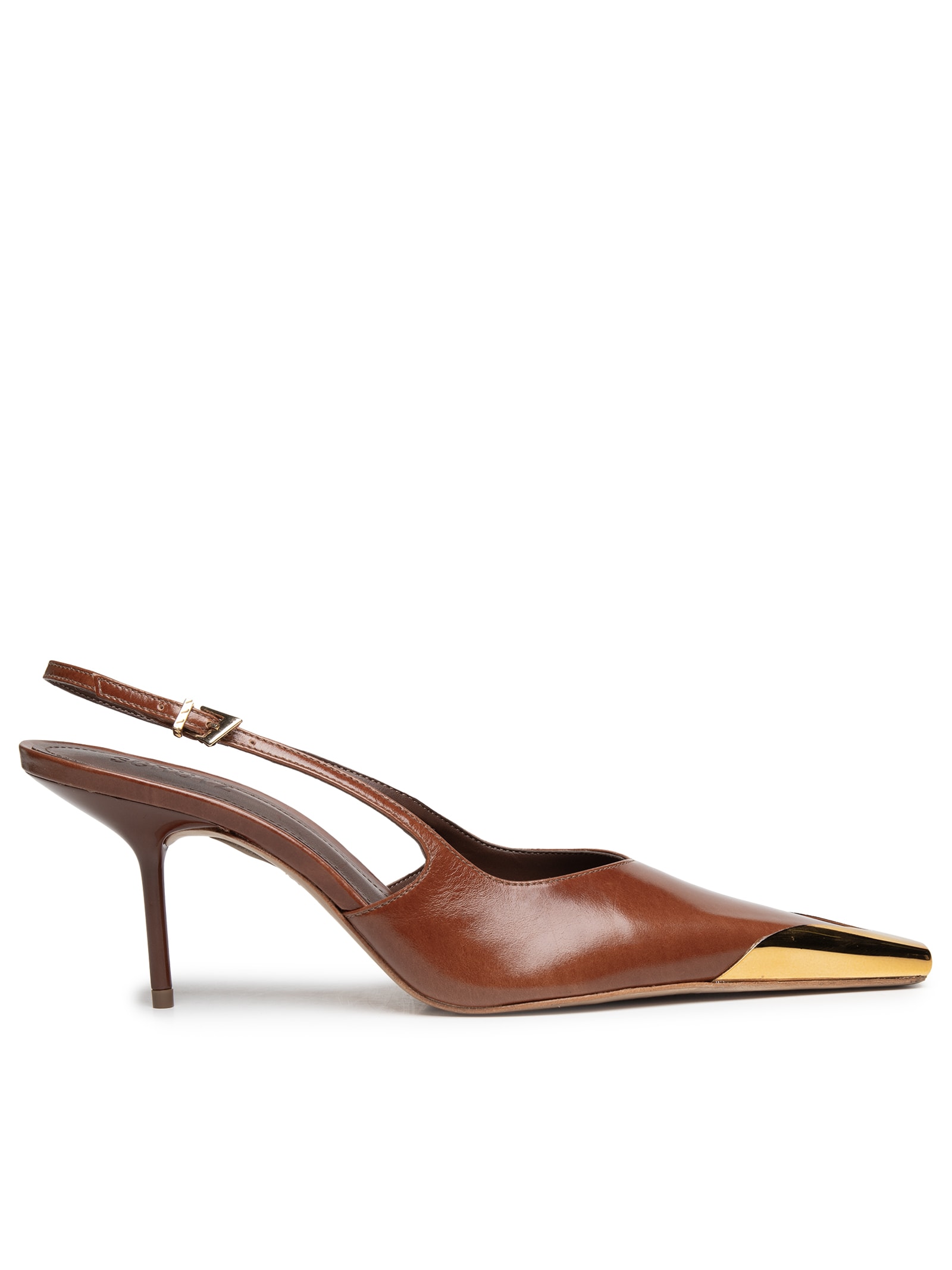 Scarpin Feminino Slingback Biqueira de Metal Marrom Schutz