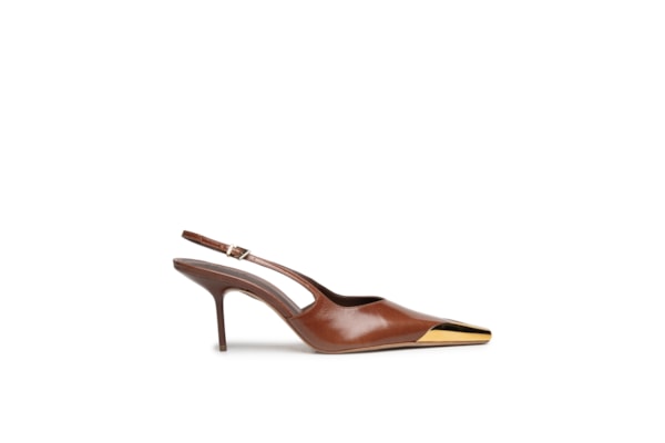 Scarpin Feminino Slingback Biqueira de Metal - Marrom