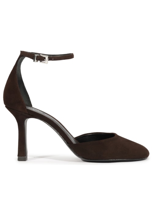 Scarpin Pump Modern Round Camurça – Marrom