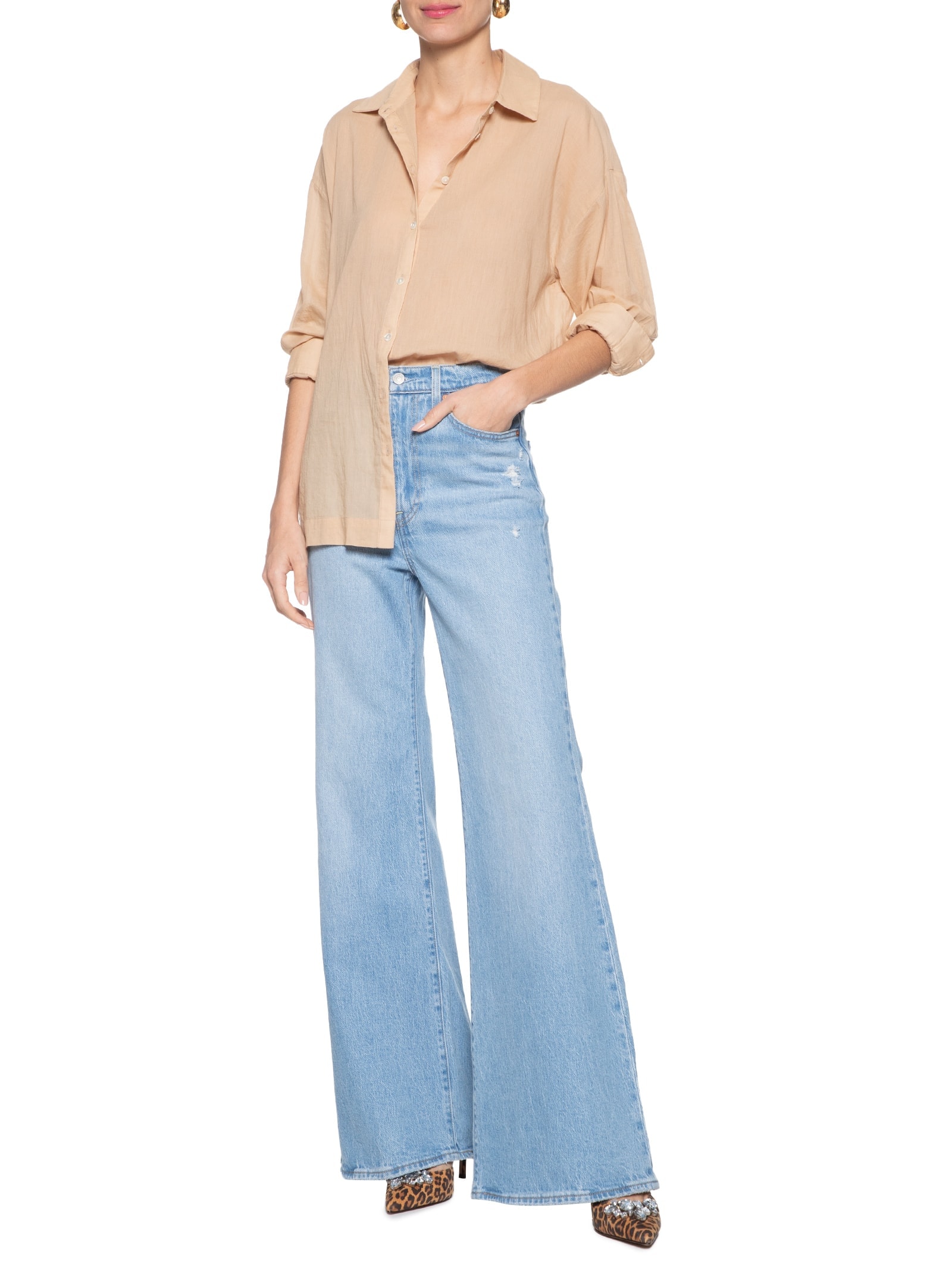 Scarpin Salto Alto Fino Em Couro Nobuck Onça Com Maxi Cristal Frontal Animal Print Luiza Barcelos