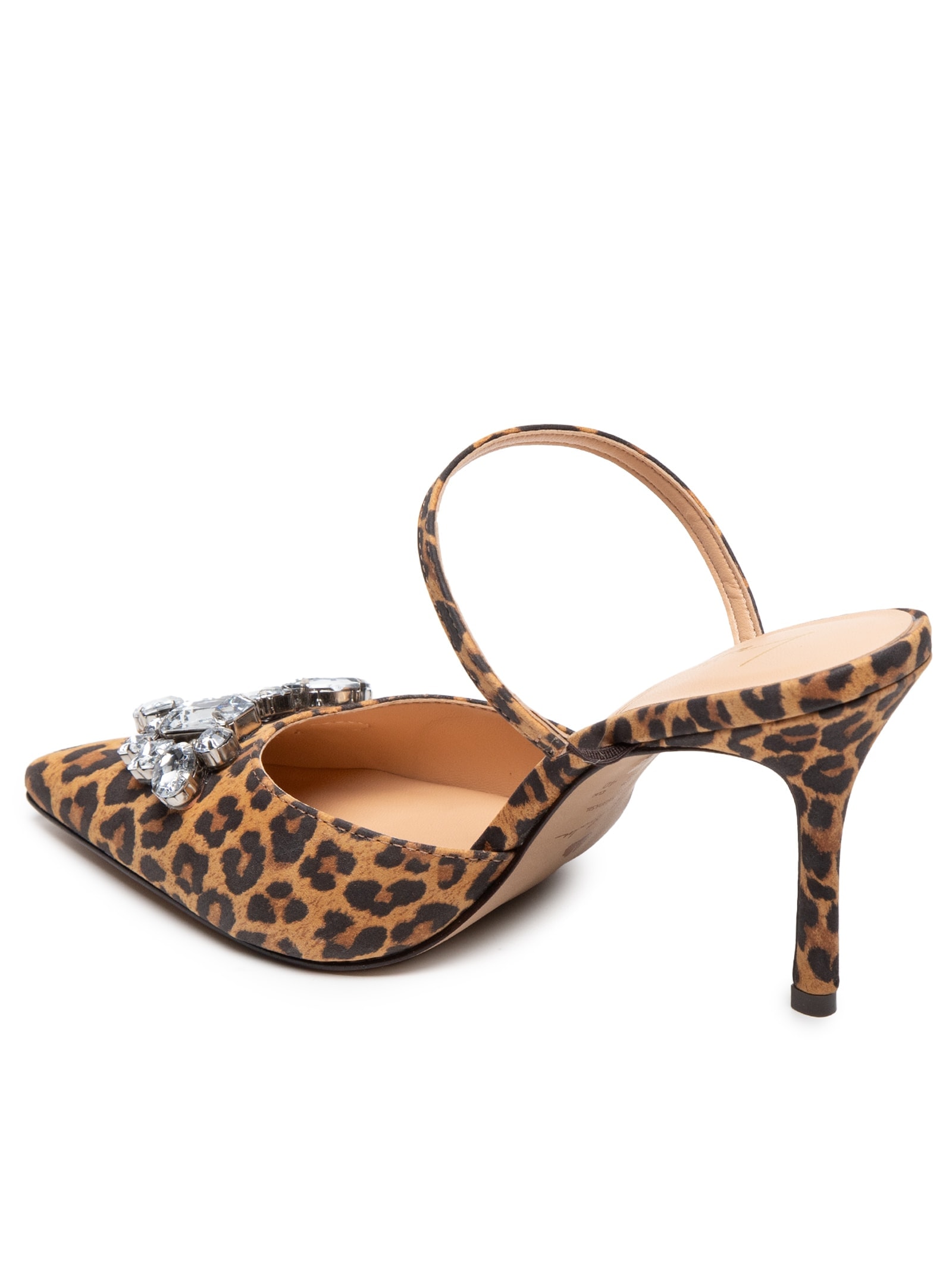 Scarpin Salto Alto Fino Em Couro Nobuck Onça Com Maxi Cristal Frontal Animal Print Luiza Barcelos