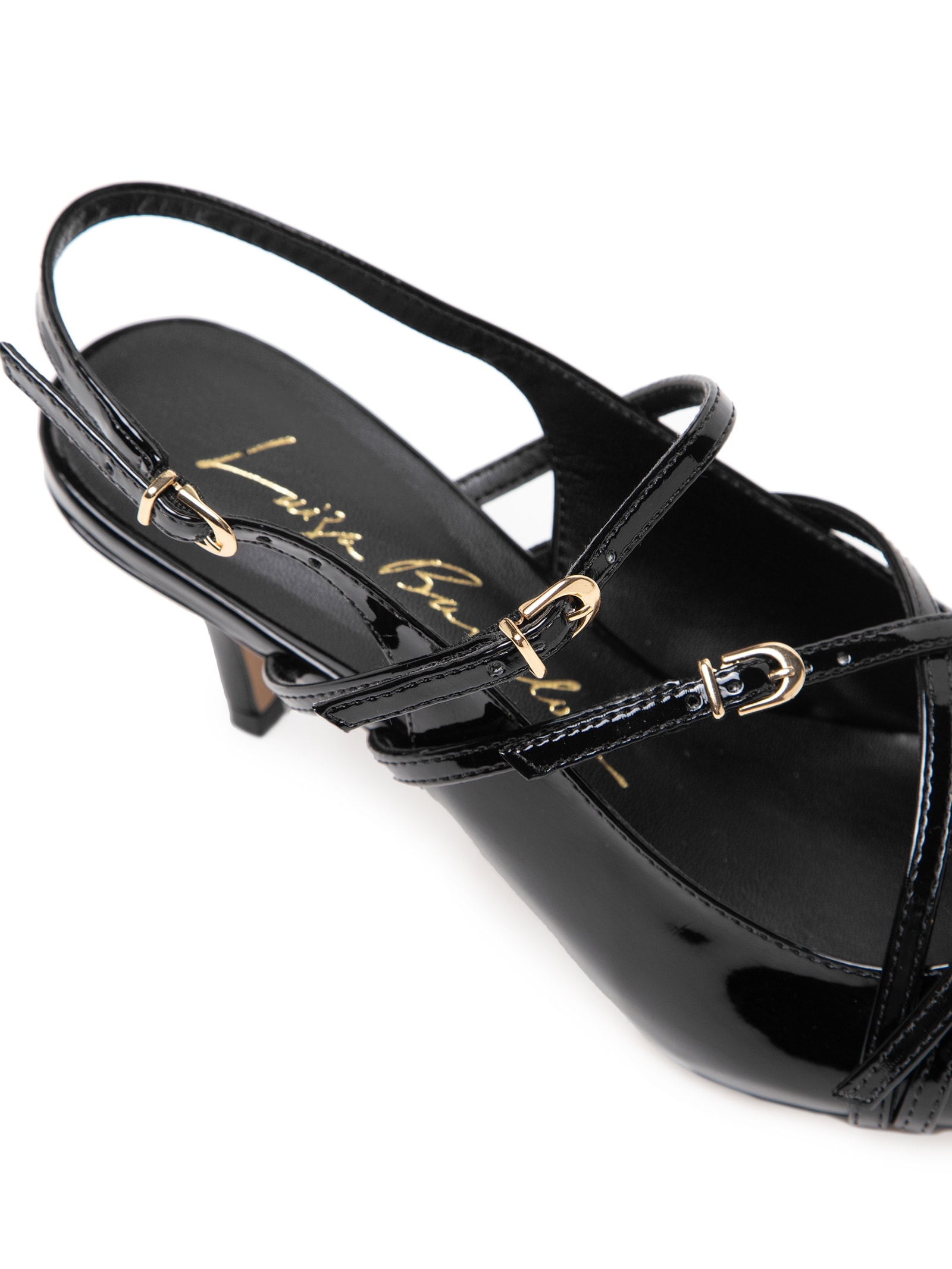 Scarpin Salto Baixo Slingback Fivelas Preto Luiza Barcelos