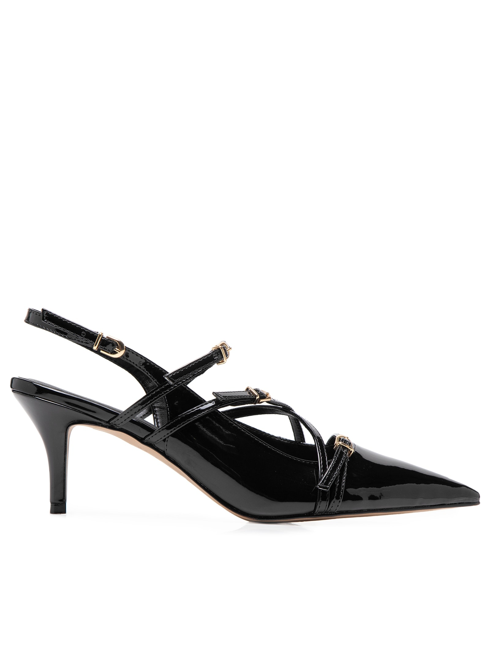 Scarpin Salto Baixo Slingback Fivelas Preto Luiza Barcelos