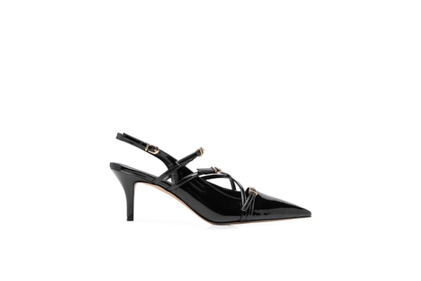 Scarpin Salto Baixo Slingback Fivelas - Preto