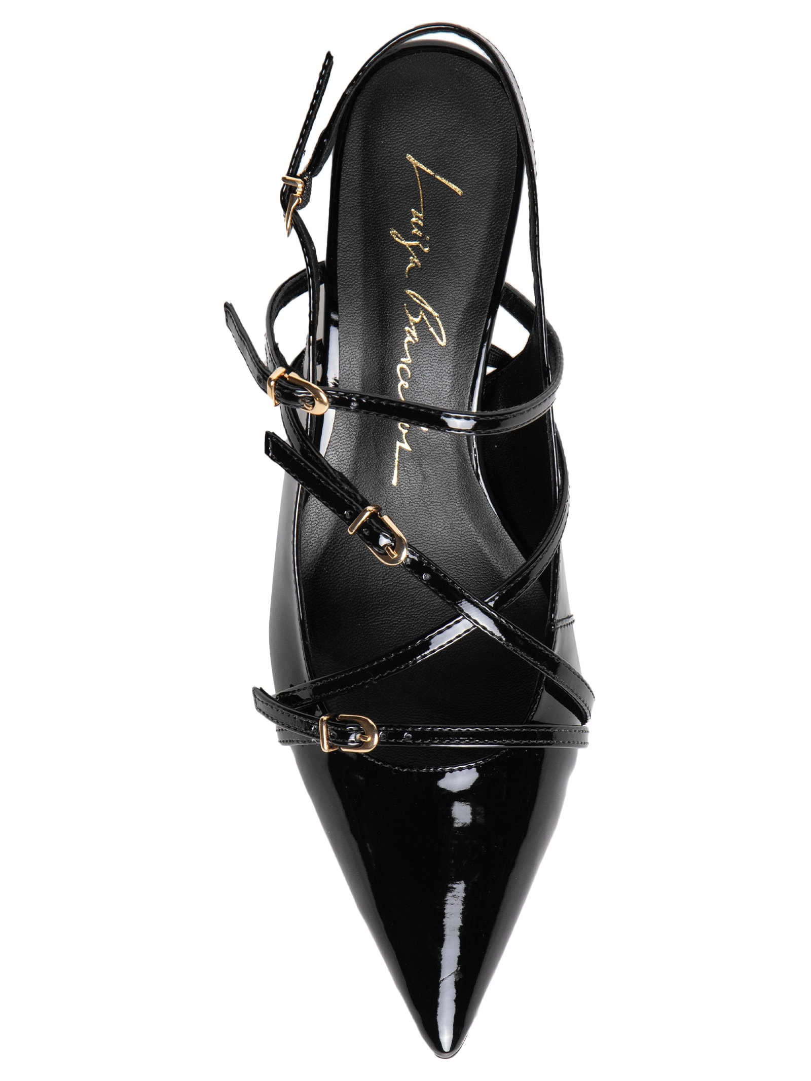 Scarpin Salto Baixo Slingback Fivelas Preto Luiza Barcelos