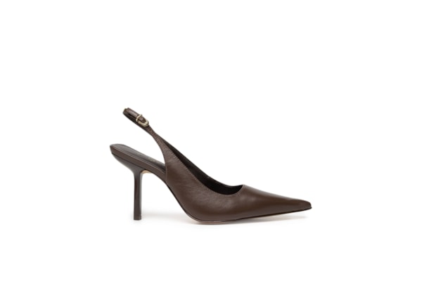 Scarpin Salto Fino Grease - Marrom