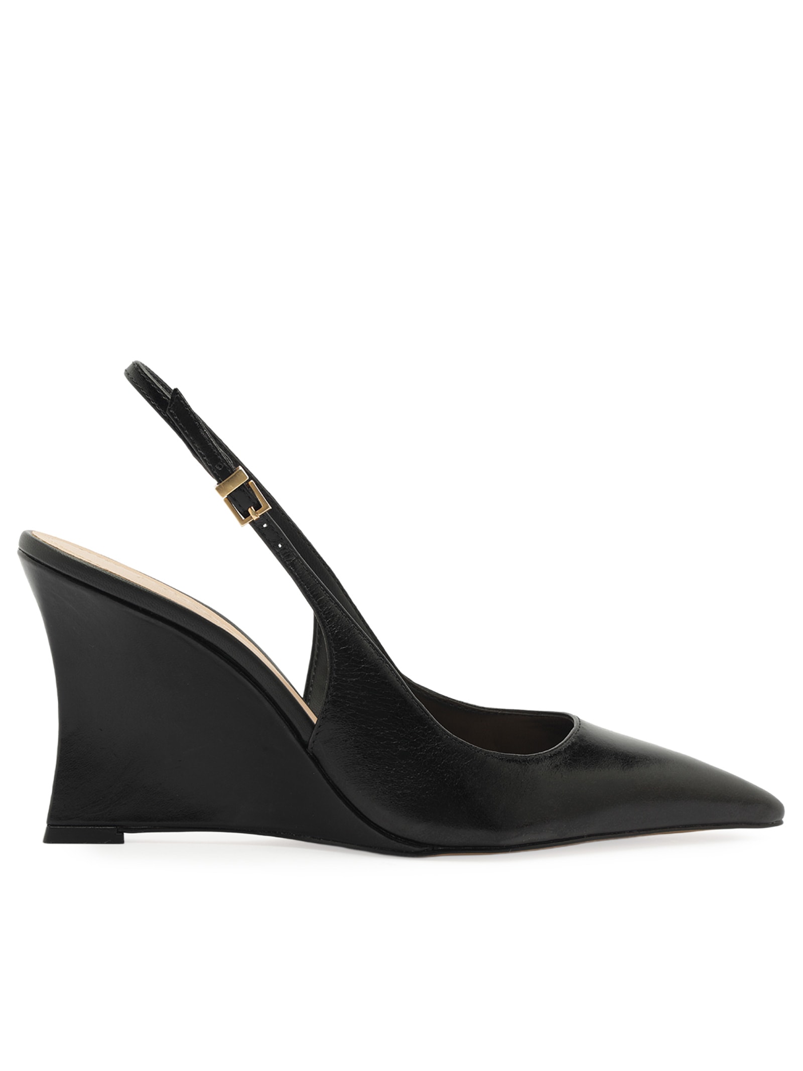 Scarpin Slingback Anabela Couro Salto Alto Preto Arezzo