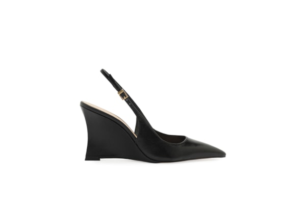 Scarpin Slingback Anabela Couro Salto Alto - Preto