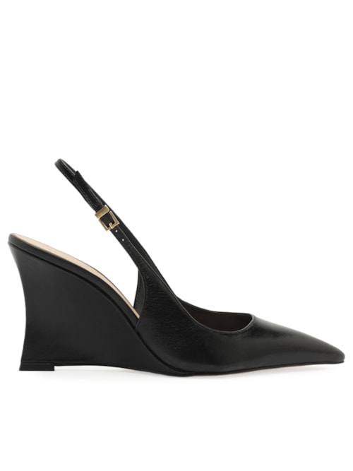 Scarpin Slingback Anabela Couro Salto Alto – Preto