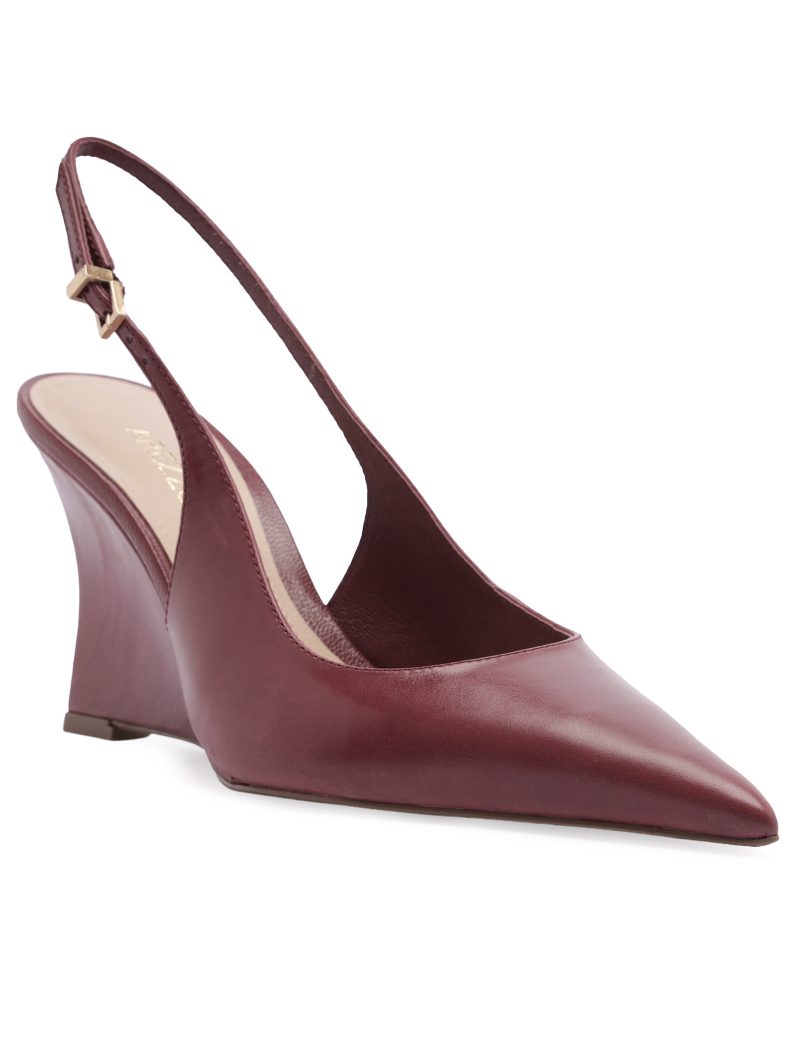Scarpin Slingback Anabela Couro Salto Alto Vinho Arezzo