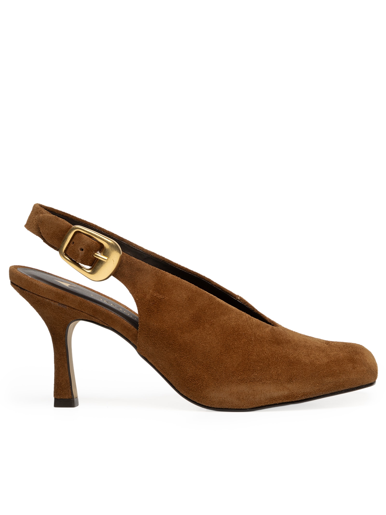 Scarpin Slingback Buckle Camurça Marrom Carrano