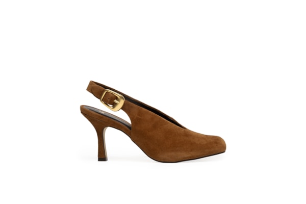 Scarpin Slingback Buckle Camurça - Marrom