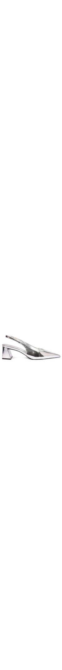 Scarpin Slingback Couro Metalizado Salto Bloco Médio - Prata
