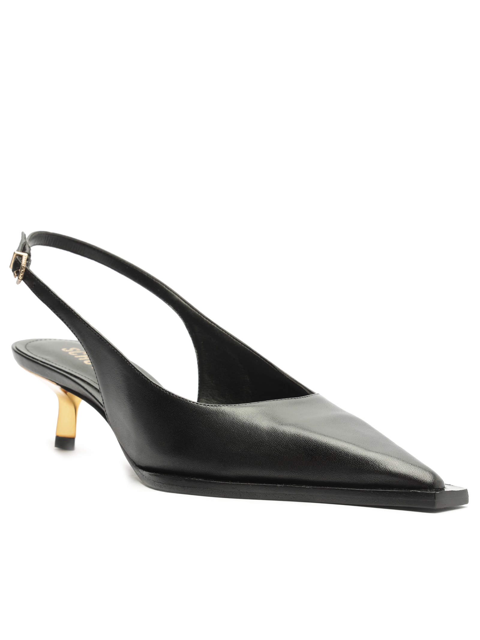 Scarpin Slingback Couro Salto Baixo Preto Schutz