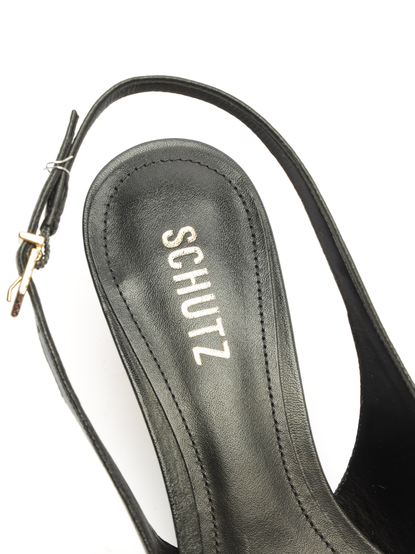 Scarpin Slingback Couro Salto Baixo Preto Schutz