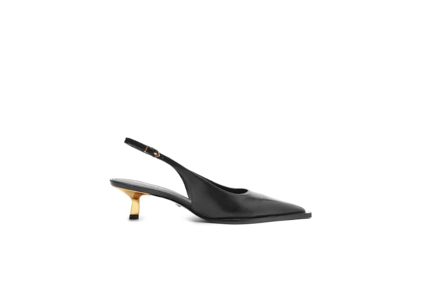 Scarpin Slingback Couro Salto Baixo - Preto