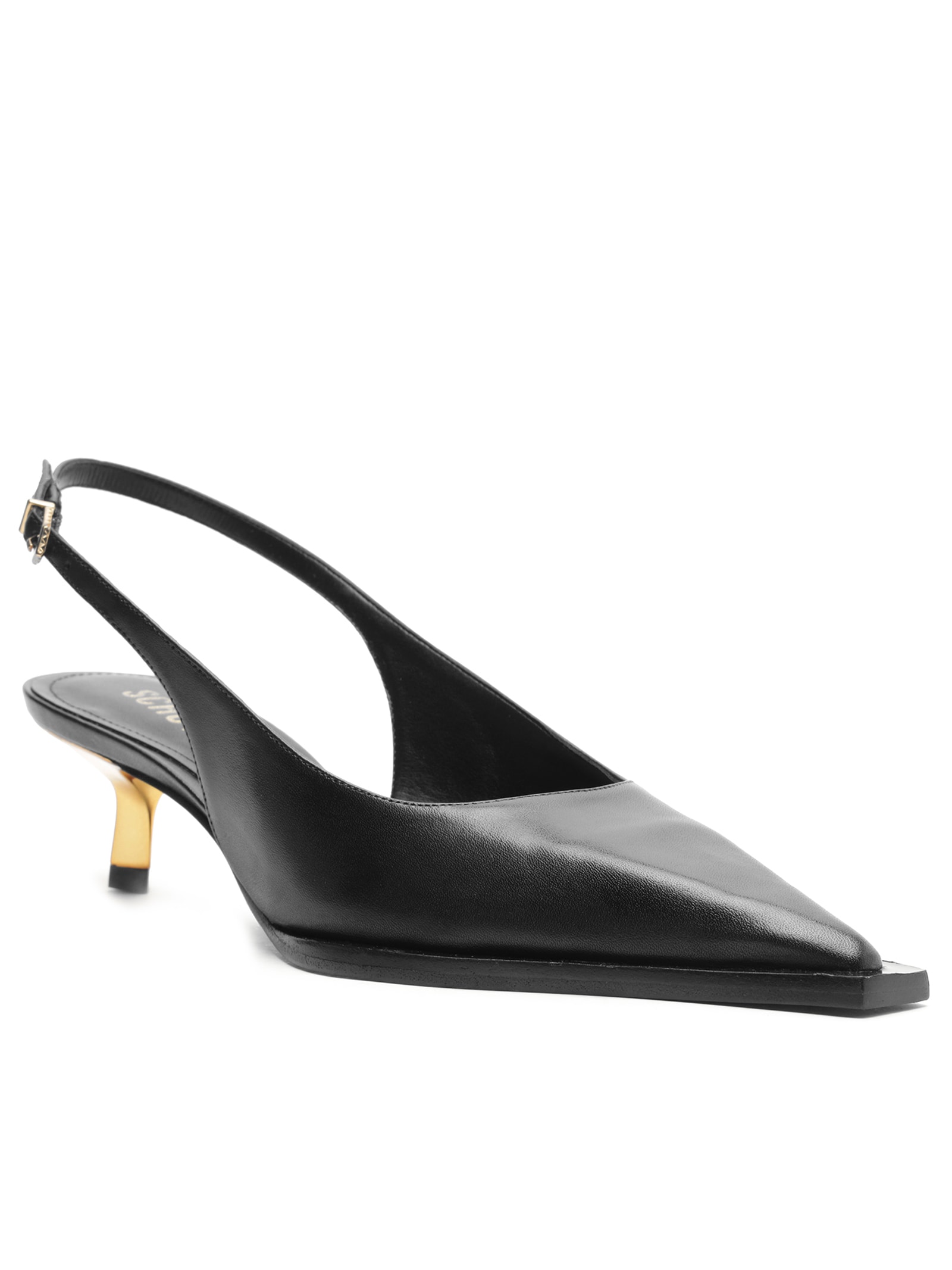 Scarpin Slingback Couro Salto Baixo Preto Schutz