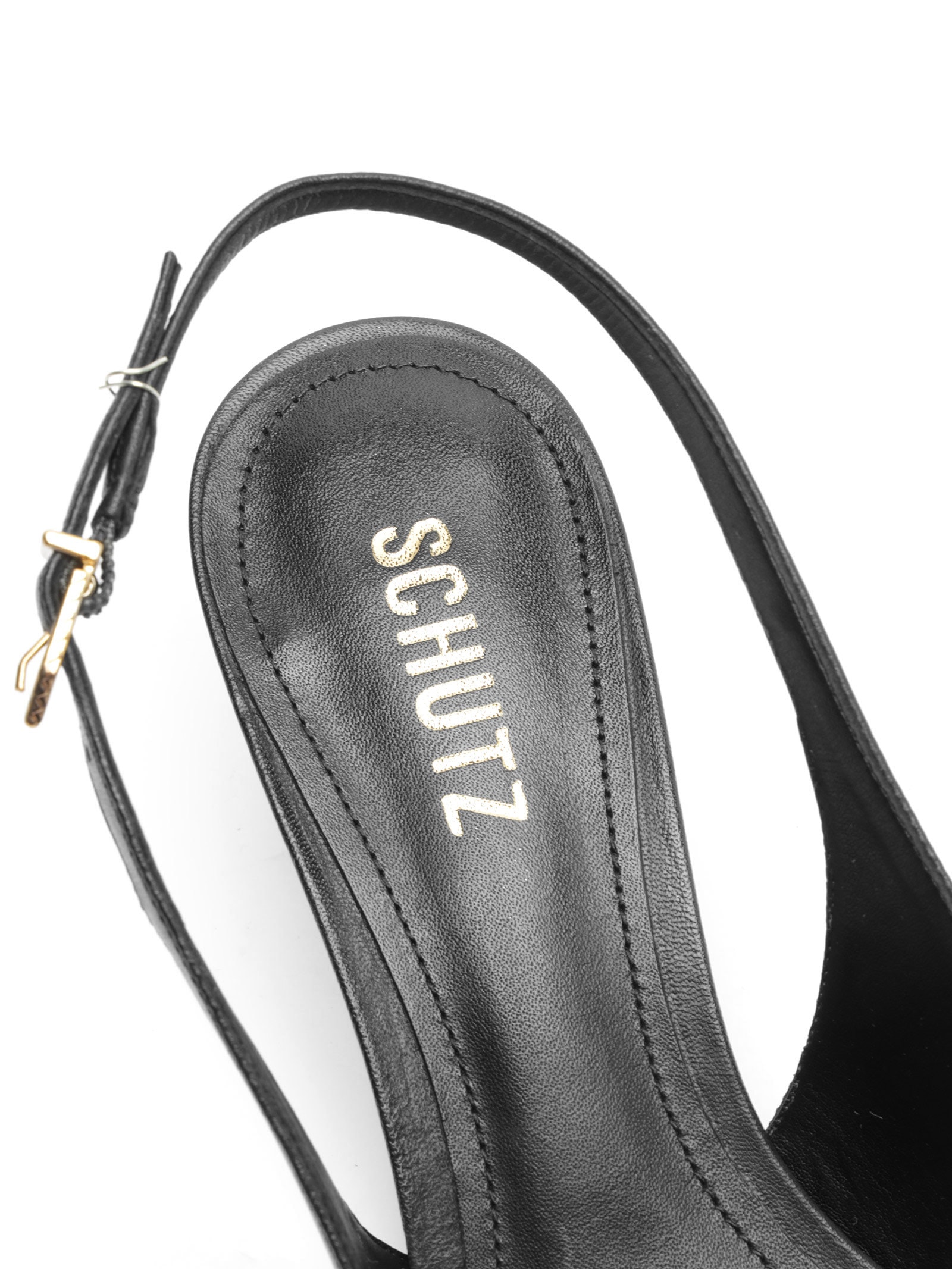 Scarpin Slingback Couro Salto Baixo Preto Schutz