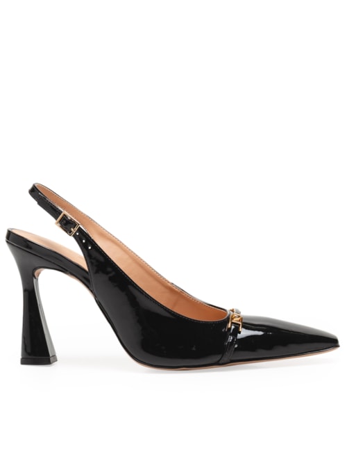 Scarpin Slingback De Salto Alto Em Verniz – Preto