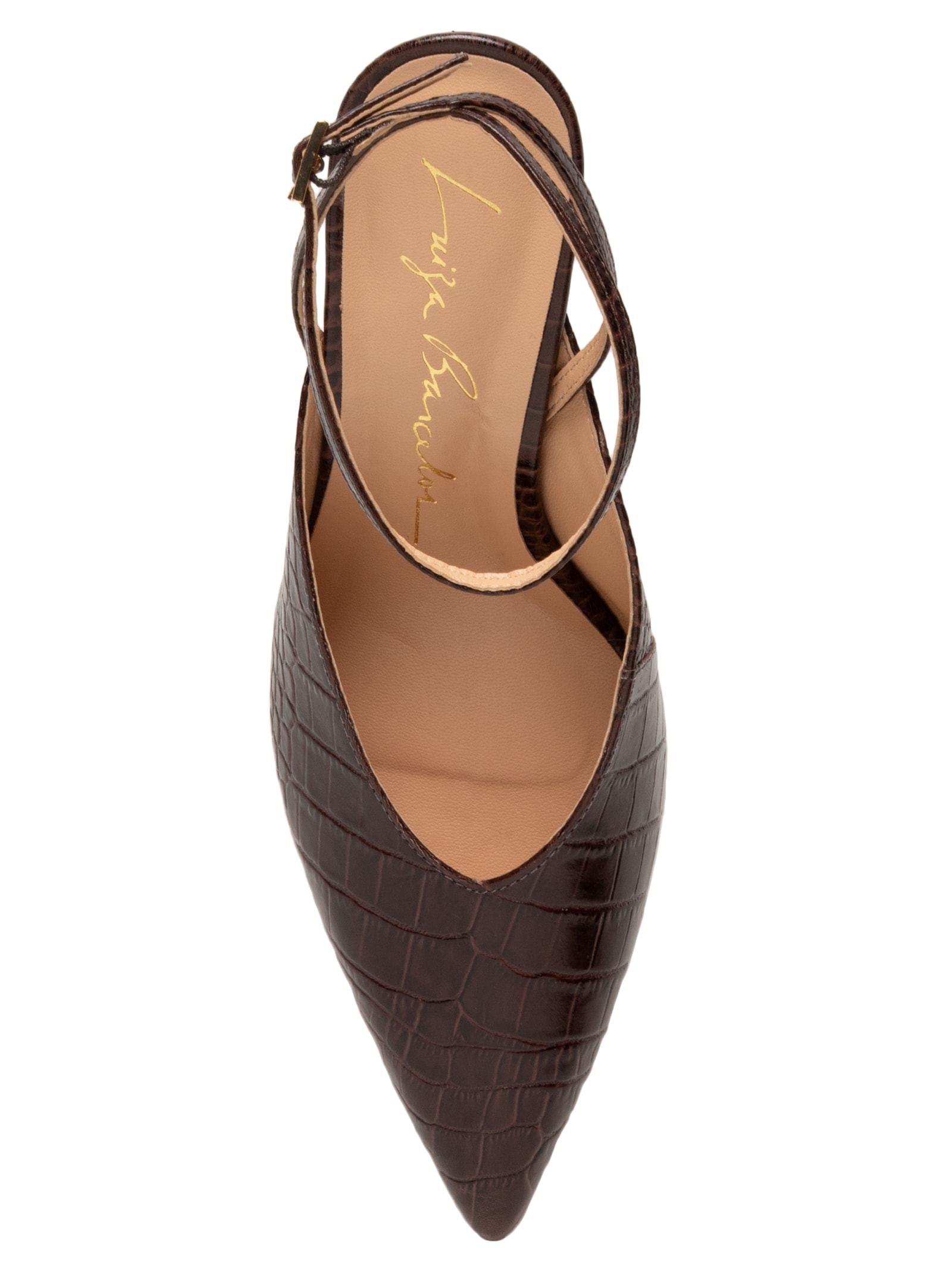 Luiza Barcelos Scarpin Slingback em Couro Croco e Salto Anabela