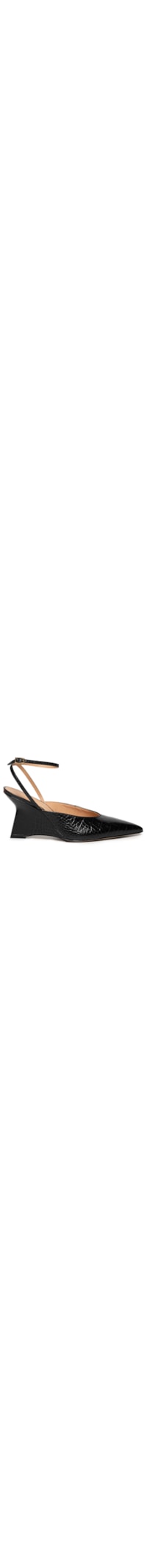 Scarpin Slingback em Couro Croco e Salto Anabela - Preto