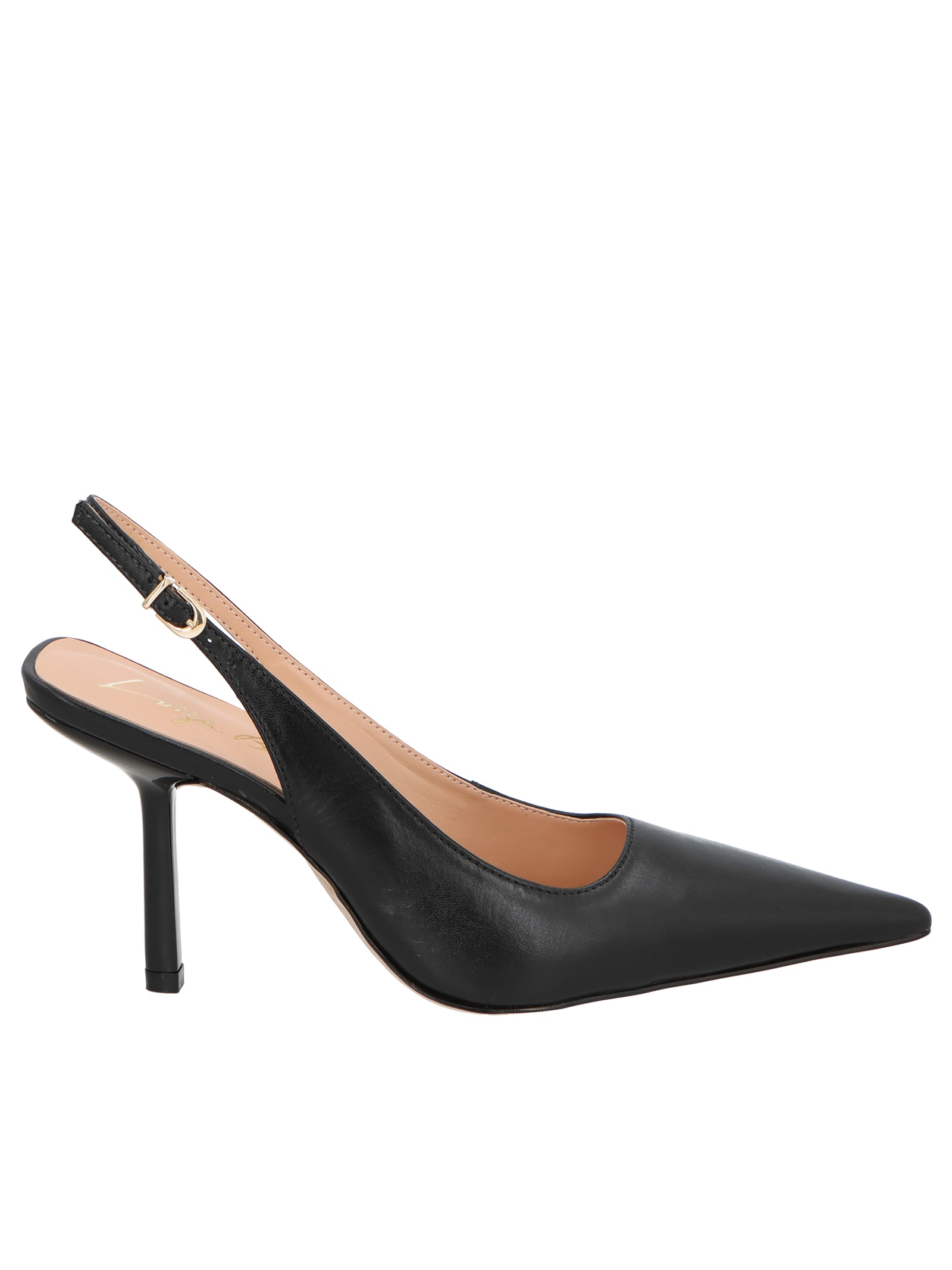 Scarpin Slingback Em Couro Preto Luiza Barcelos