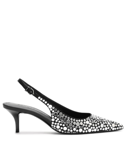 Scarpin Slingback Salto Alto Fino Tachas – Preto