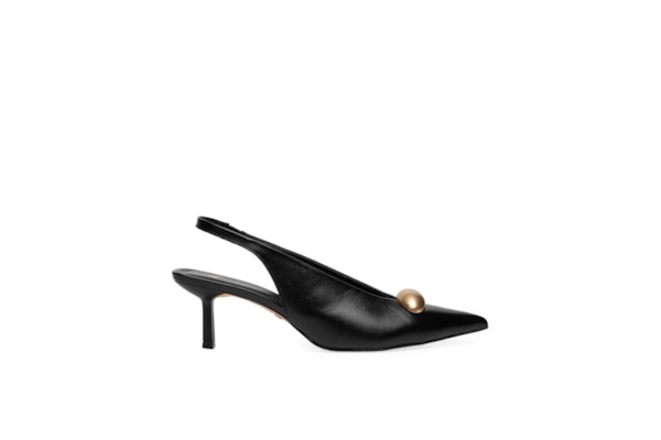 Scarpin Slingback Salto Fino Couro - Preto