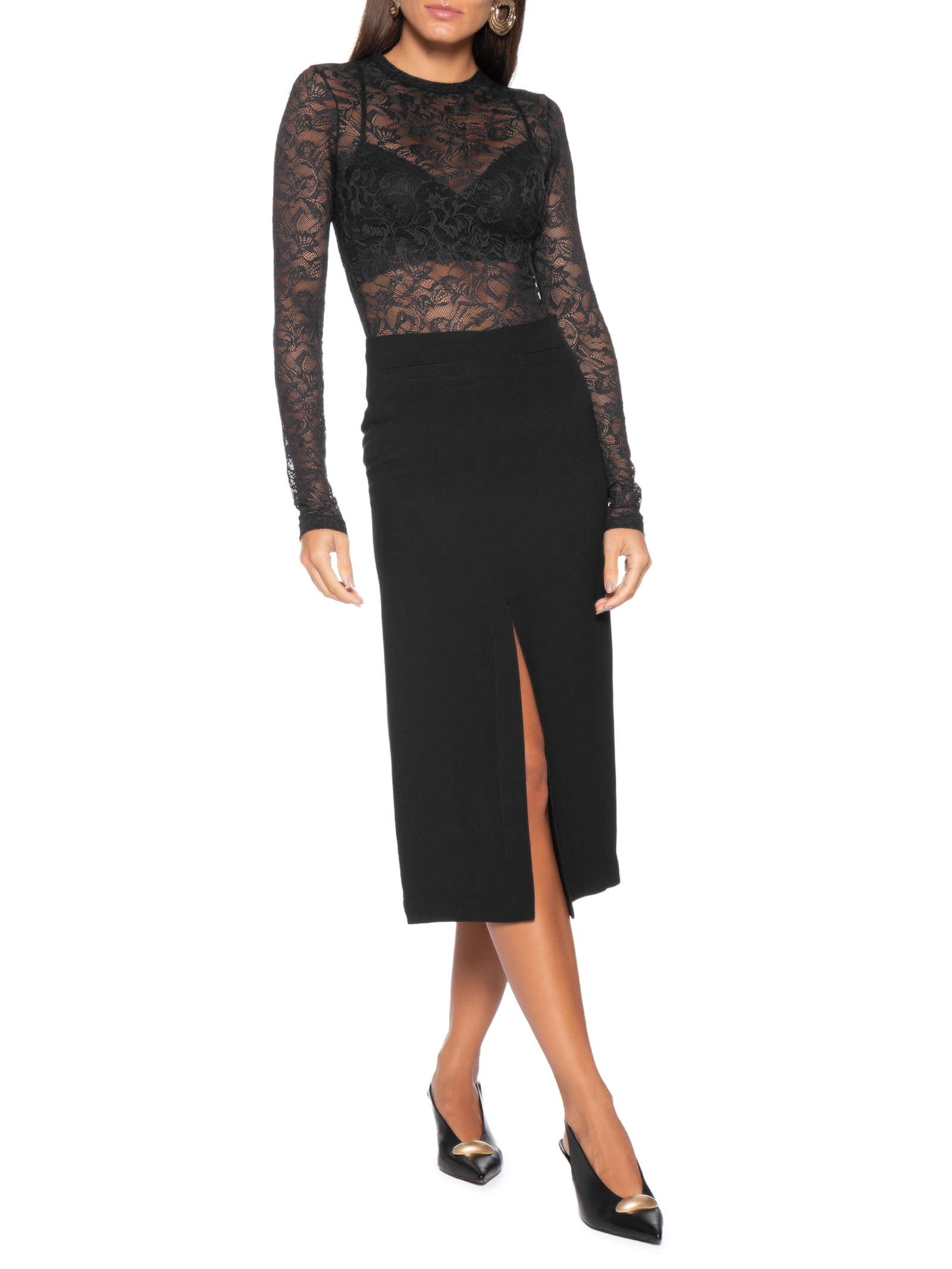 Scarpin Slingback Salto Fino Couro Preto Carrano