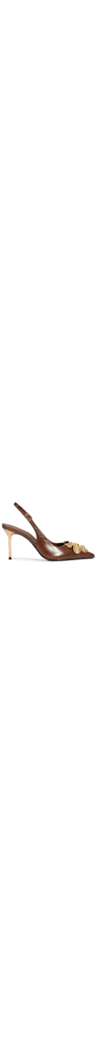 Scarpin Slingback Salto Flora Couro - Marrom