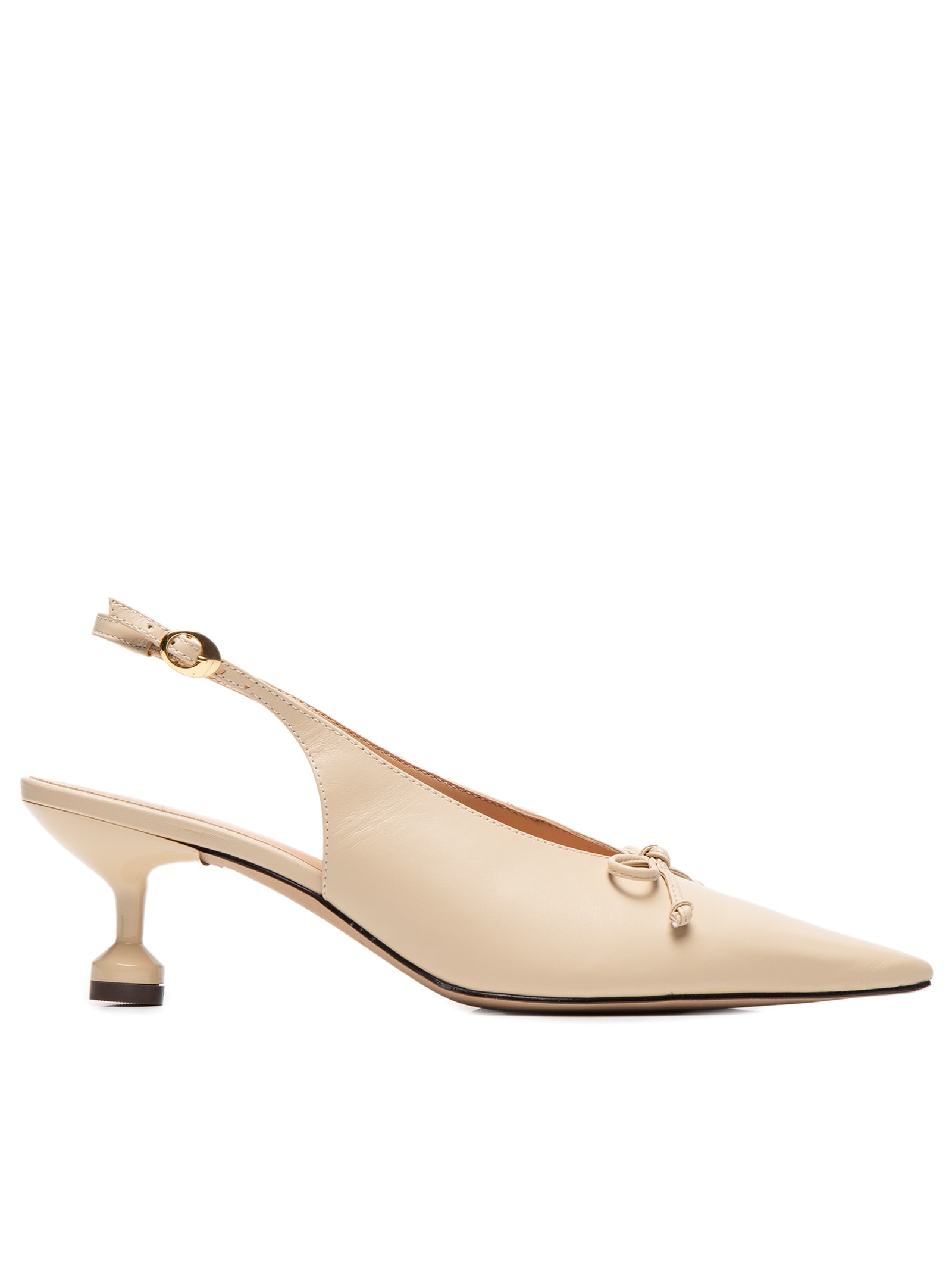 Luiza Barcelos - Scarpin Slingback Salto Médio High Vamp Laço - Bege