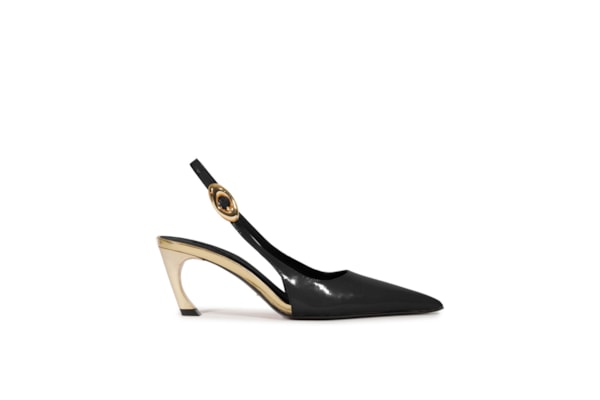 Scarpin Slingback Salto Médio Verniz Couro - Preto
