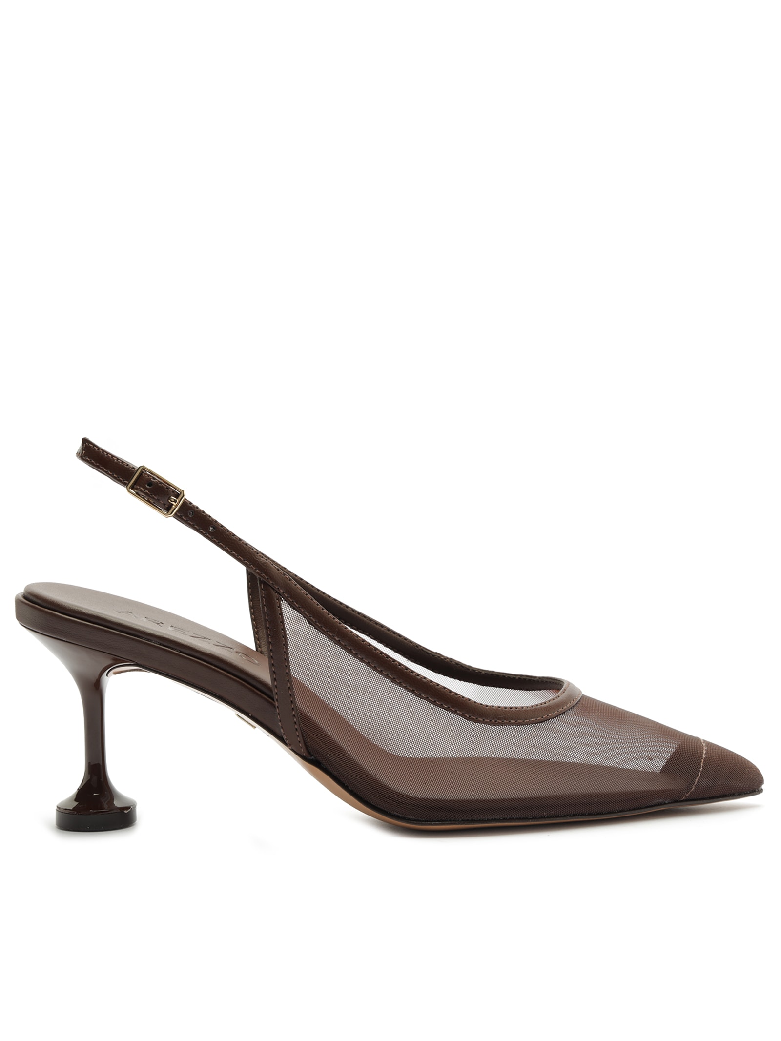 Scarpin Slingback Tela Salto Kitten Marrom Arezzo