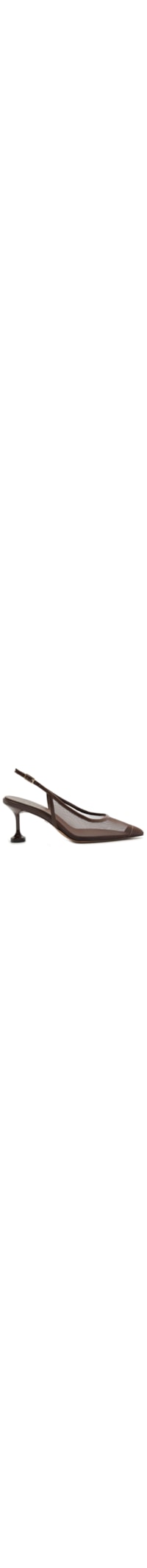 Scarpin Slingback Tela Salto Kitten - Marrom