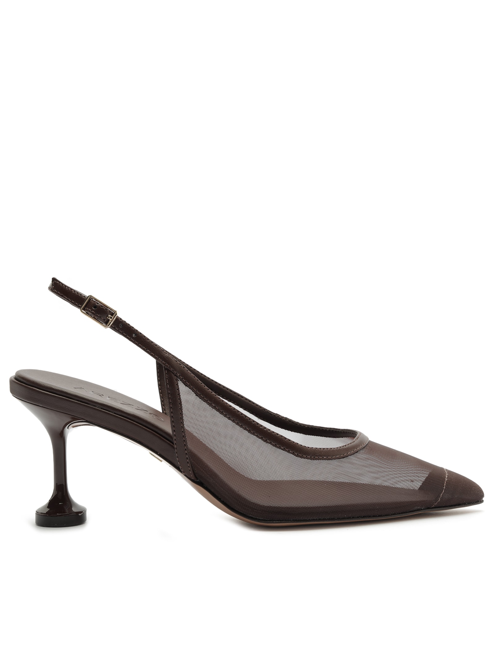 Scarpin Slingback Tela Salto Kitten Marrom Arezzo