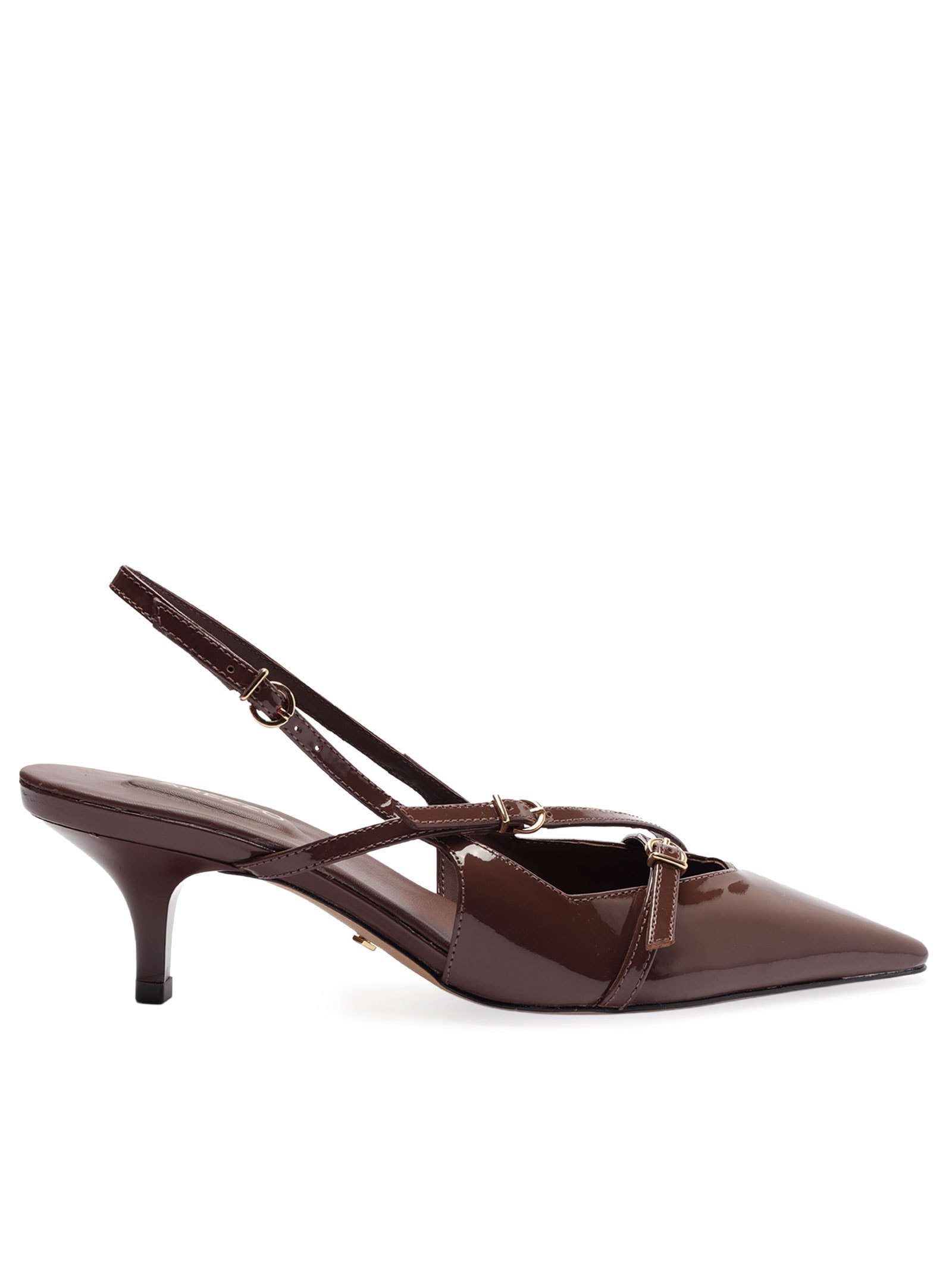 Scarpin Verniz Salto Slingback Marrom Arezzo