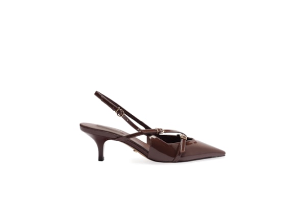 Scarpin Verniz Salto Slingback - Marrom