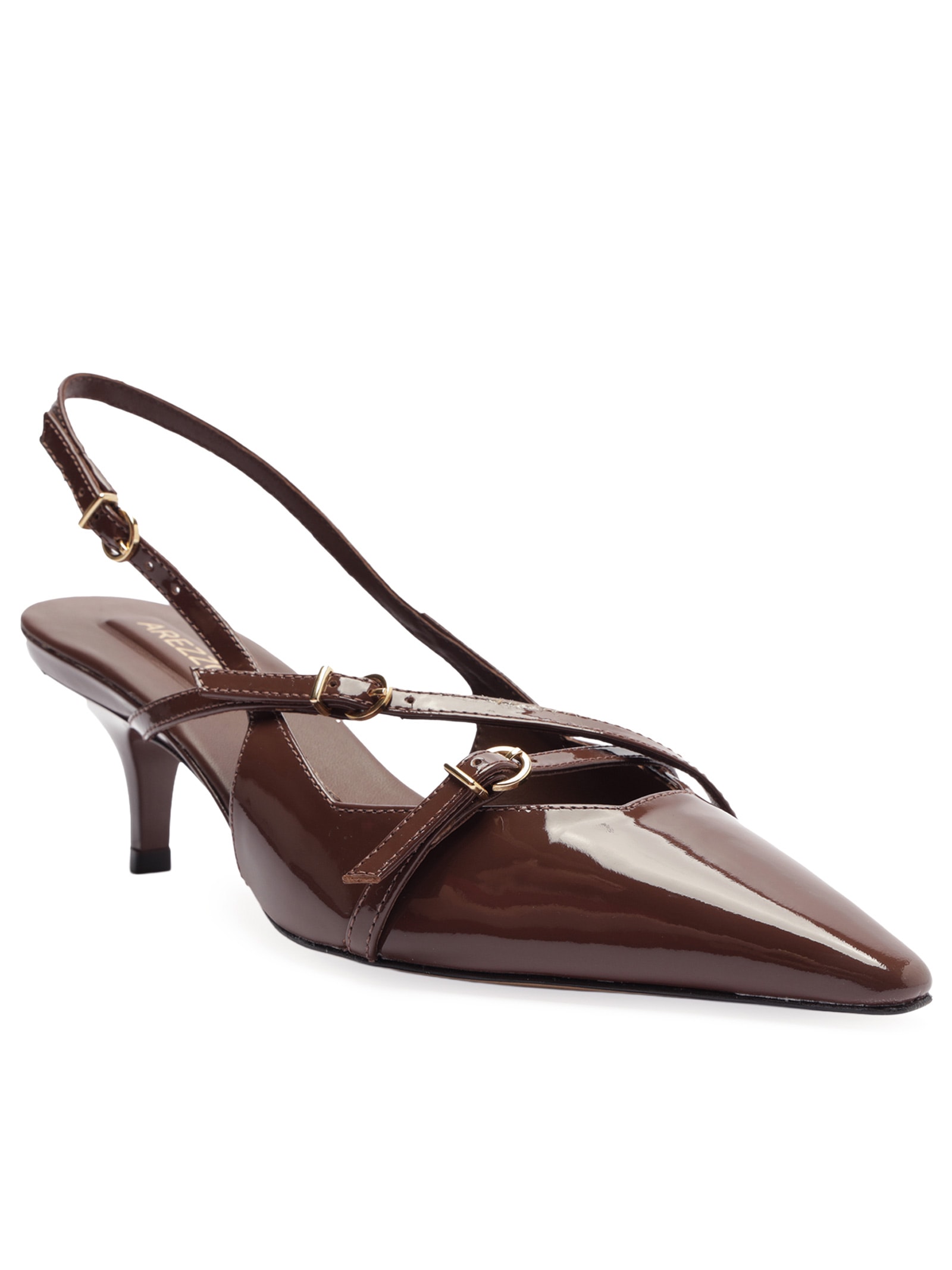Scarpin Verniz Salto Slingback Marrom Arezzo