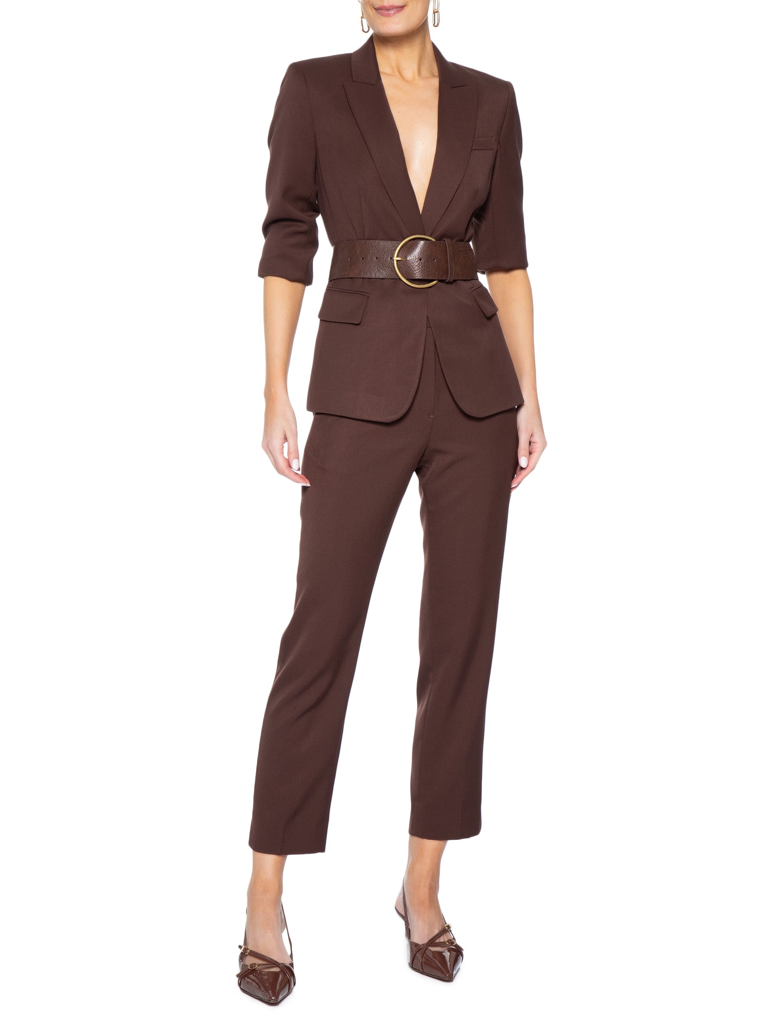 Scarpin Verniz Salto Slingback Marrom Arezzo