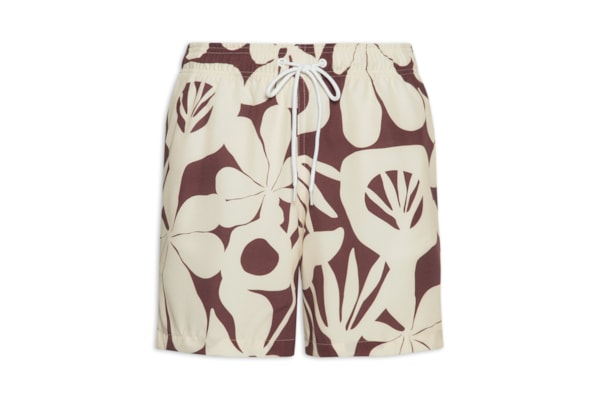 Short Beachwear Masculino Estampa Geométrica  – Bege