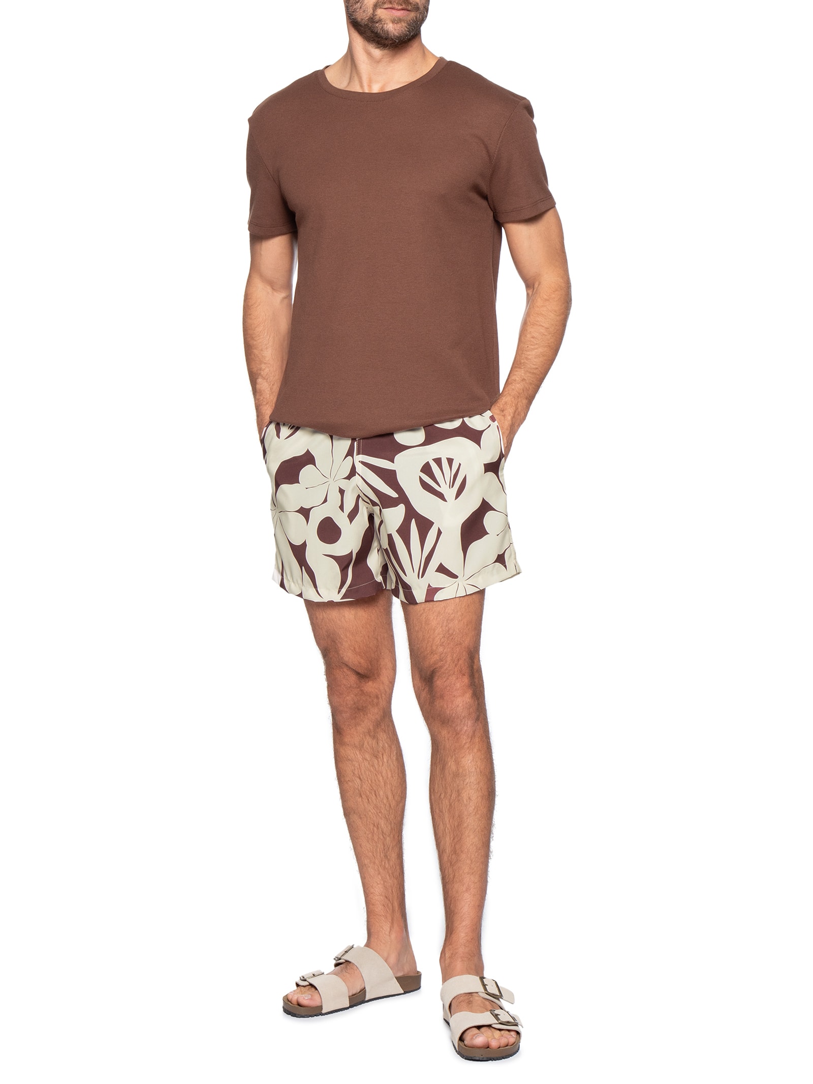 Short Beachwear Masculino Estampa Geométrica  – Bege Basiq Men