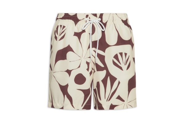 Short Beachwear Masculino Estampa Geométrica  – Bege