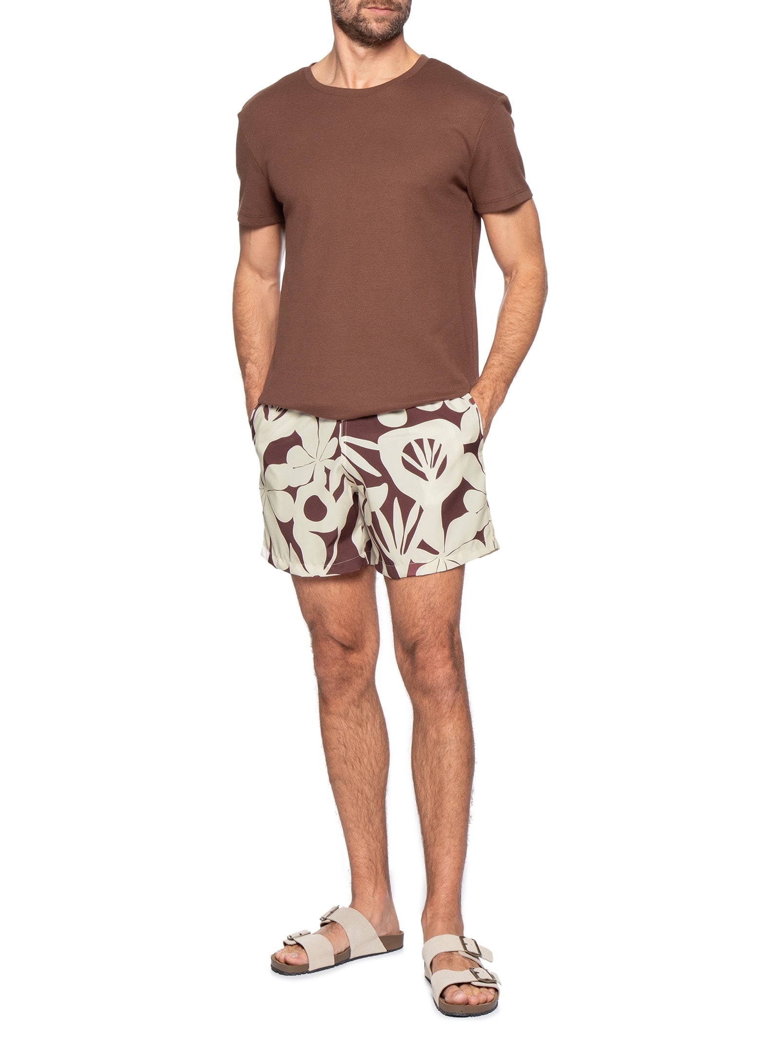 Short Beachwear Masculino Estampa Geométrica  – Bege Basiq Men