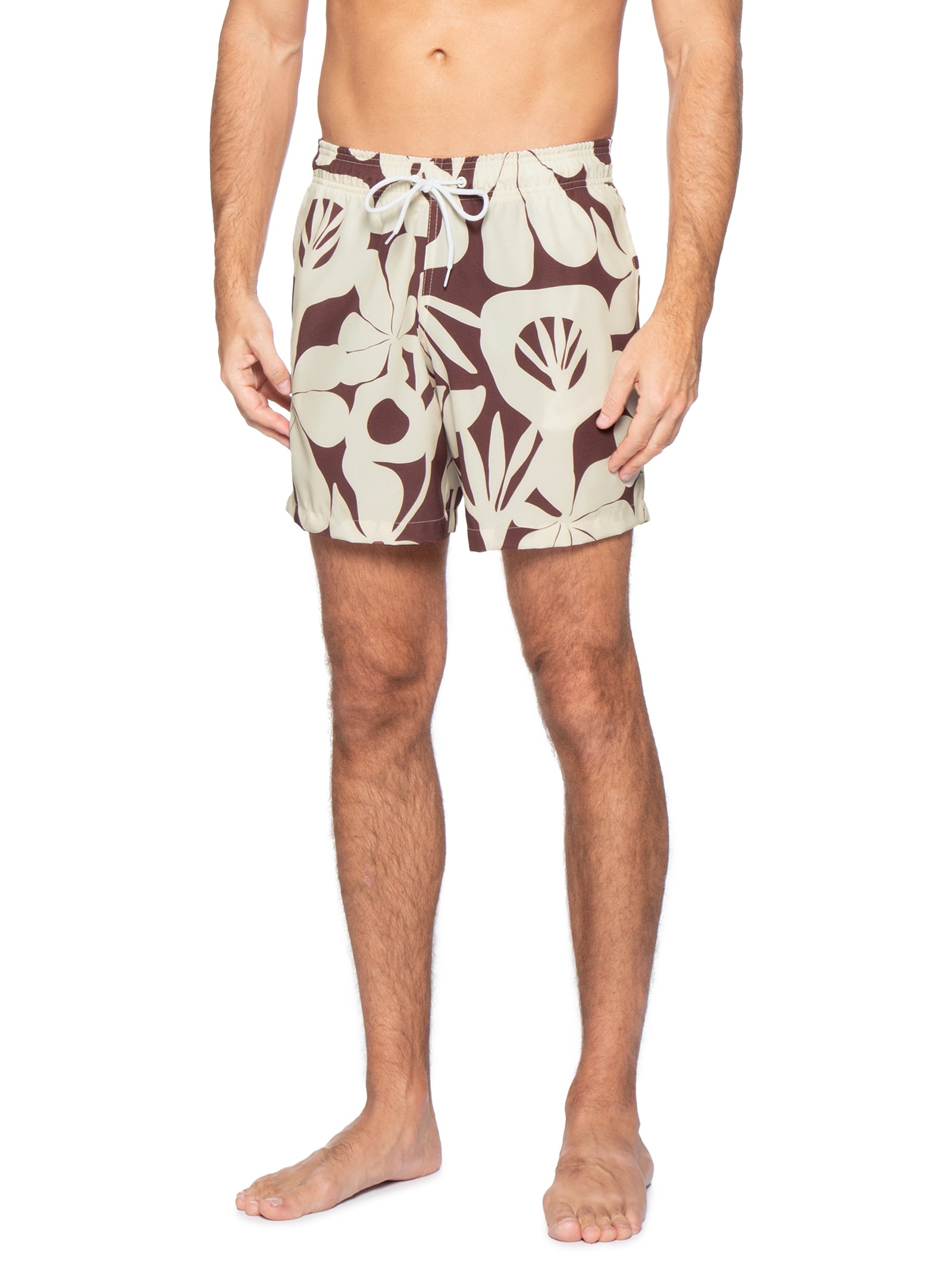 Short Beachwear Masculino Estampa Geométrica  – Bege Basiq Men